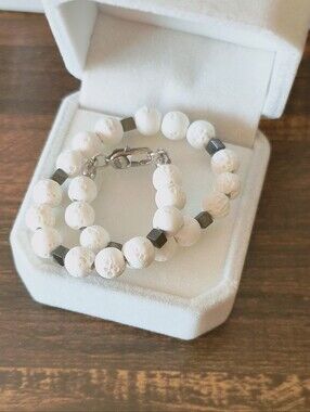 White Lava Rock Diffuser Bracelet Rhodium Plated - White Roses & Sherry